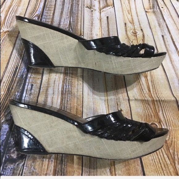 Clark’s Black Slip On Peep Toe 3 1/4” Wedge Sandal - Picture 3 of 6